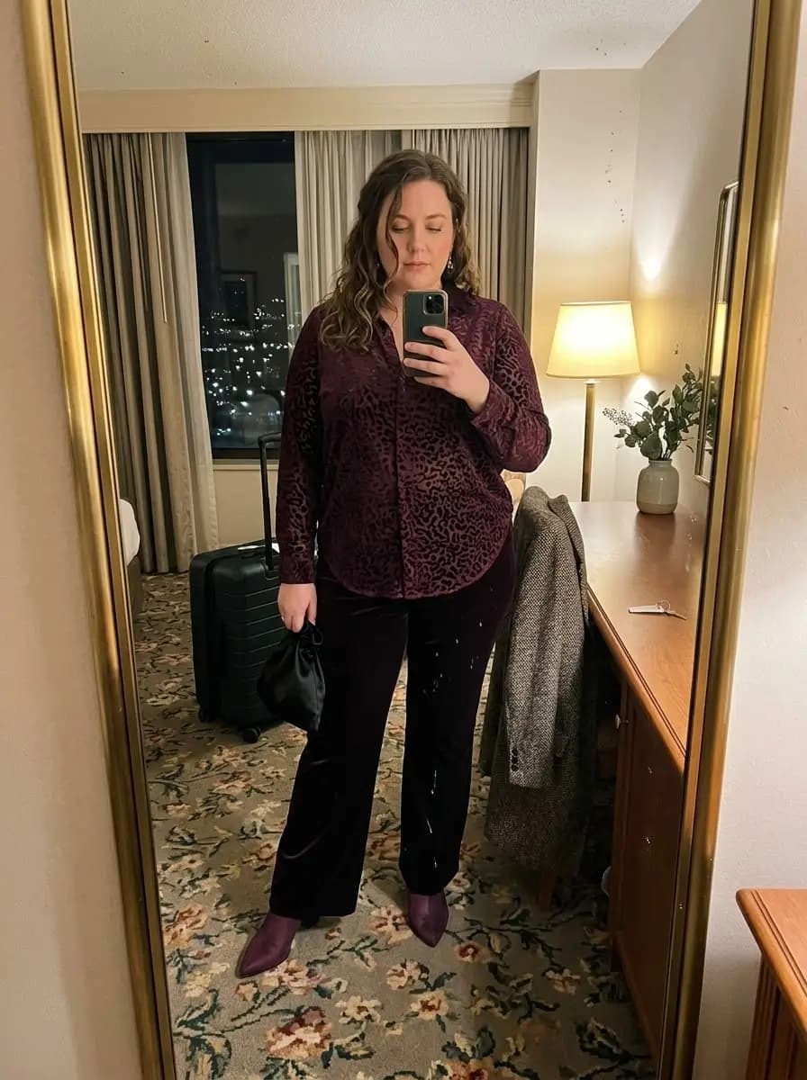 Purple Leopard Burnout Velvet Shirt & Wide-Leg Pants
