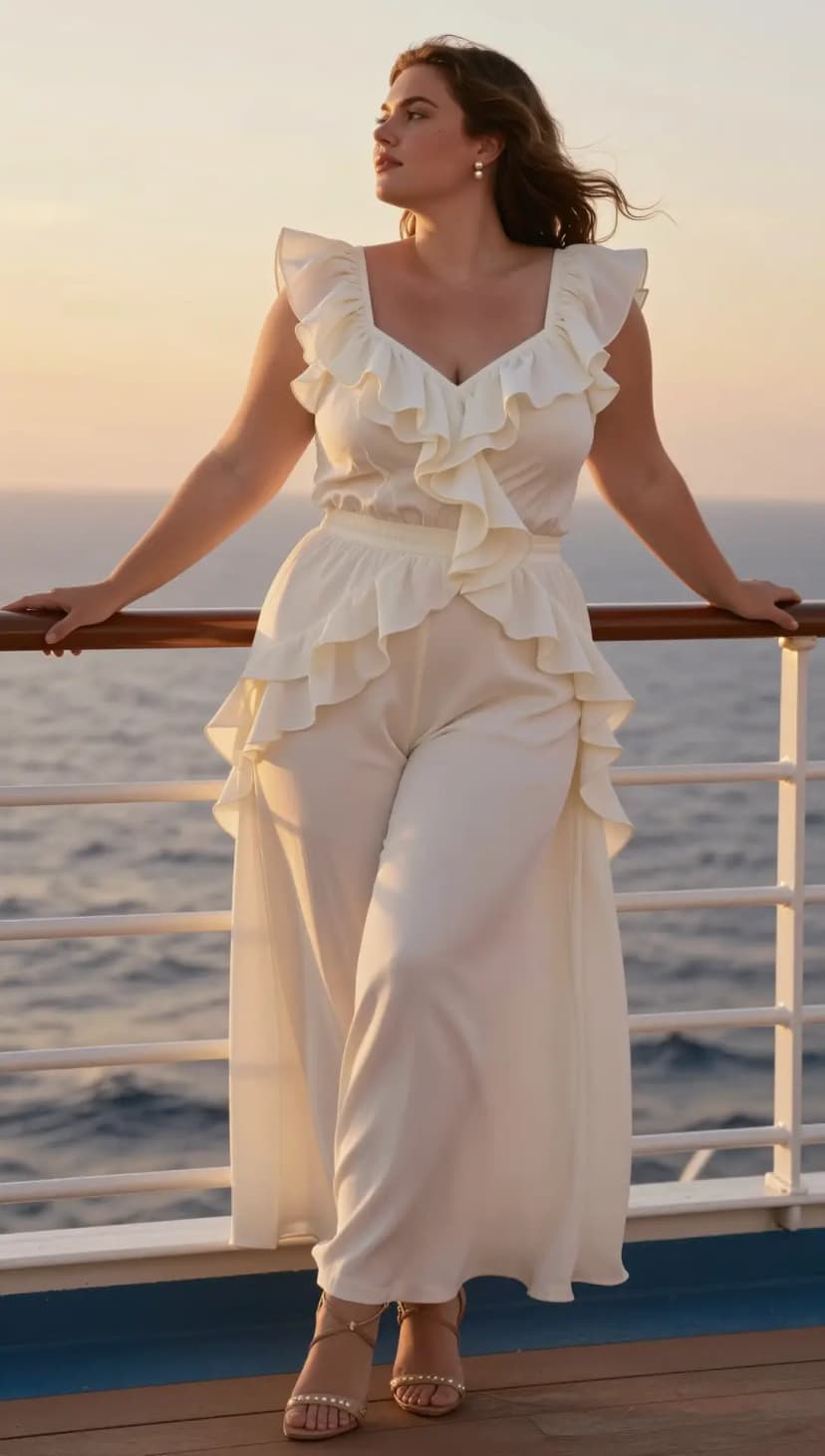 Cream Ruffled Jumpsuit