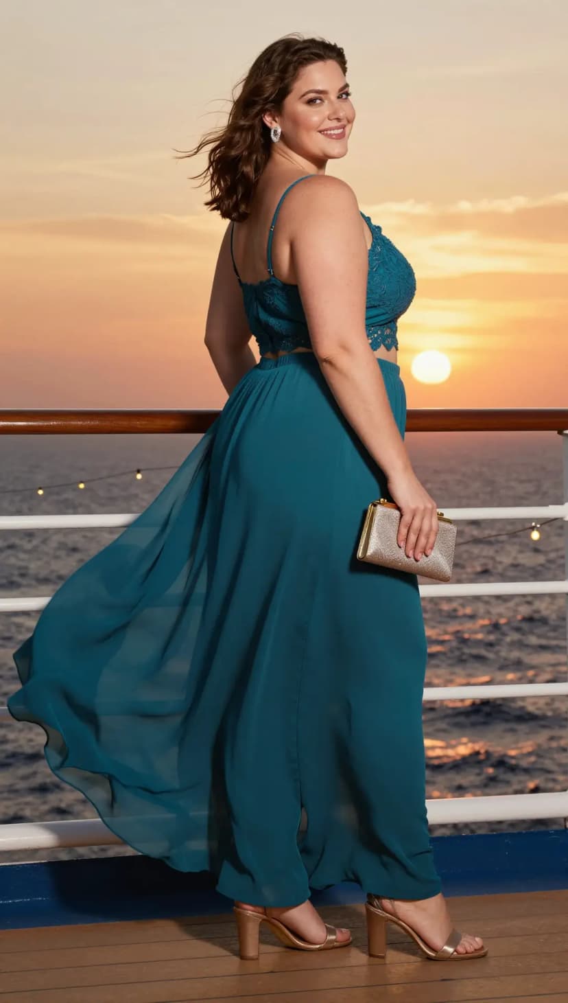 Teal Lace Crop Top + Teal Chiffon Maxi Skirt