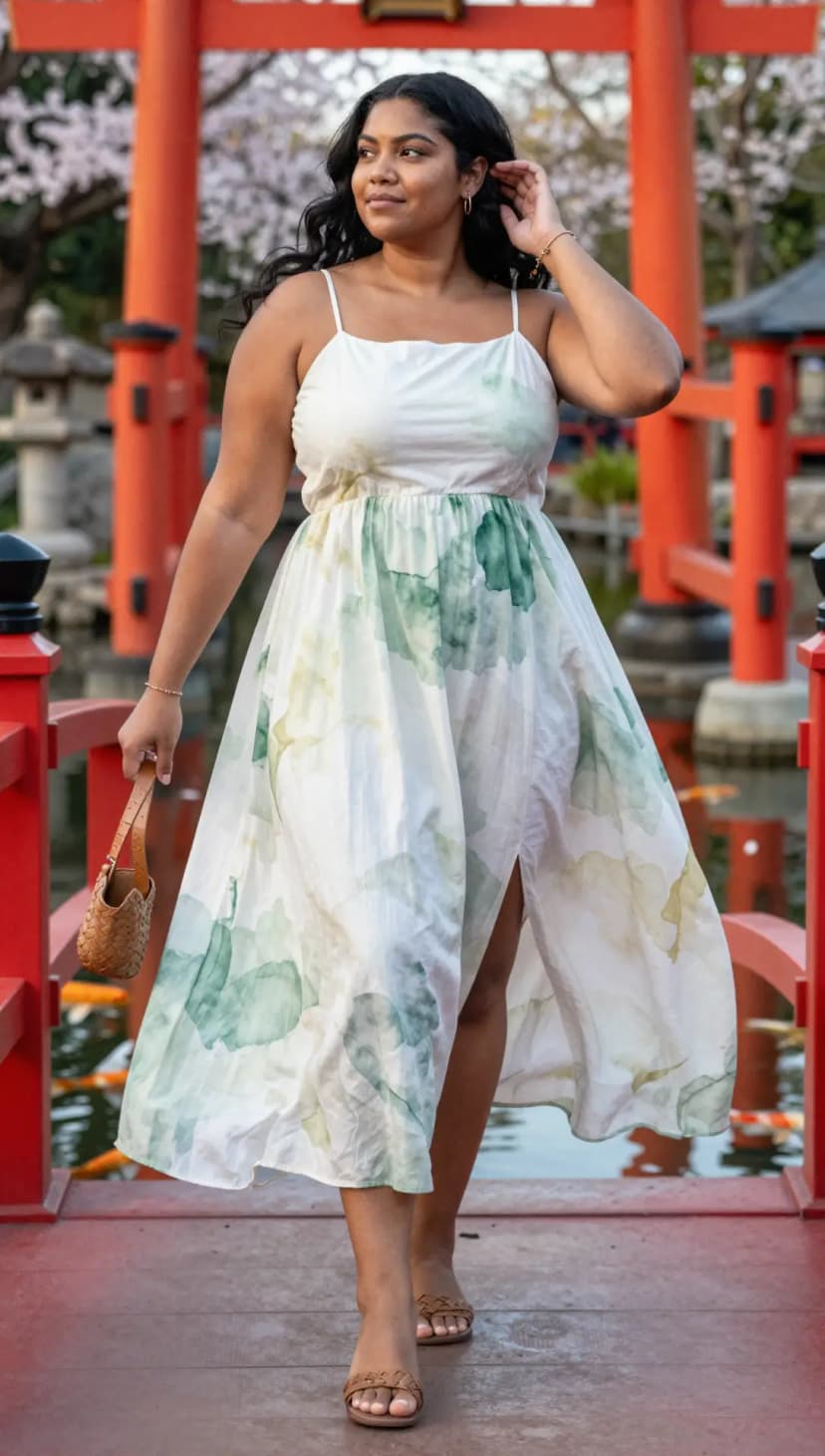 White Watercolor Print Maxi Dress