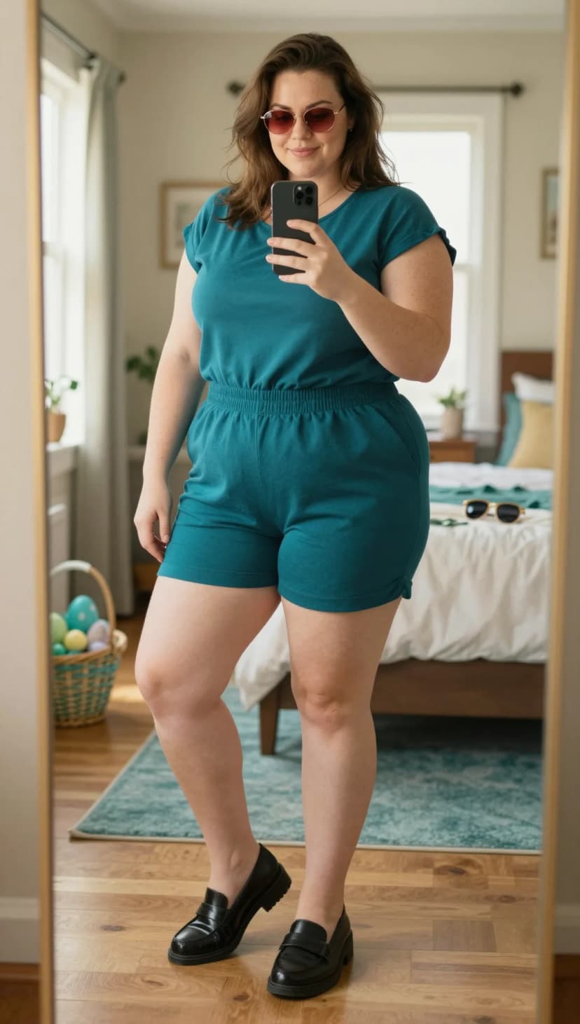 Teal Cotton Shortall + Black Leather Loafers