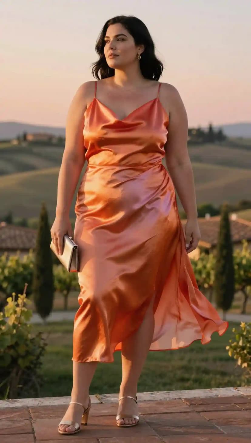 Coral Satin Slip Dress