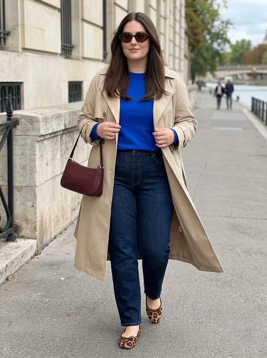 Classic Trench, Cobalt Knit & Dark Denim