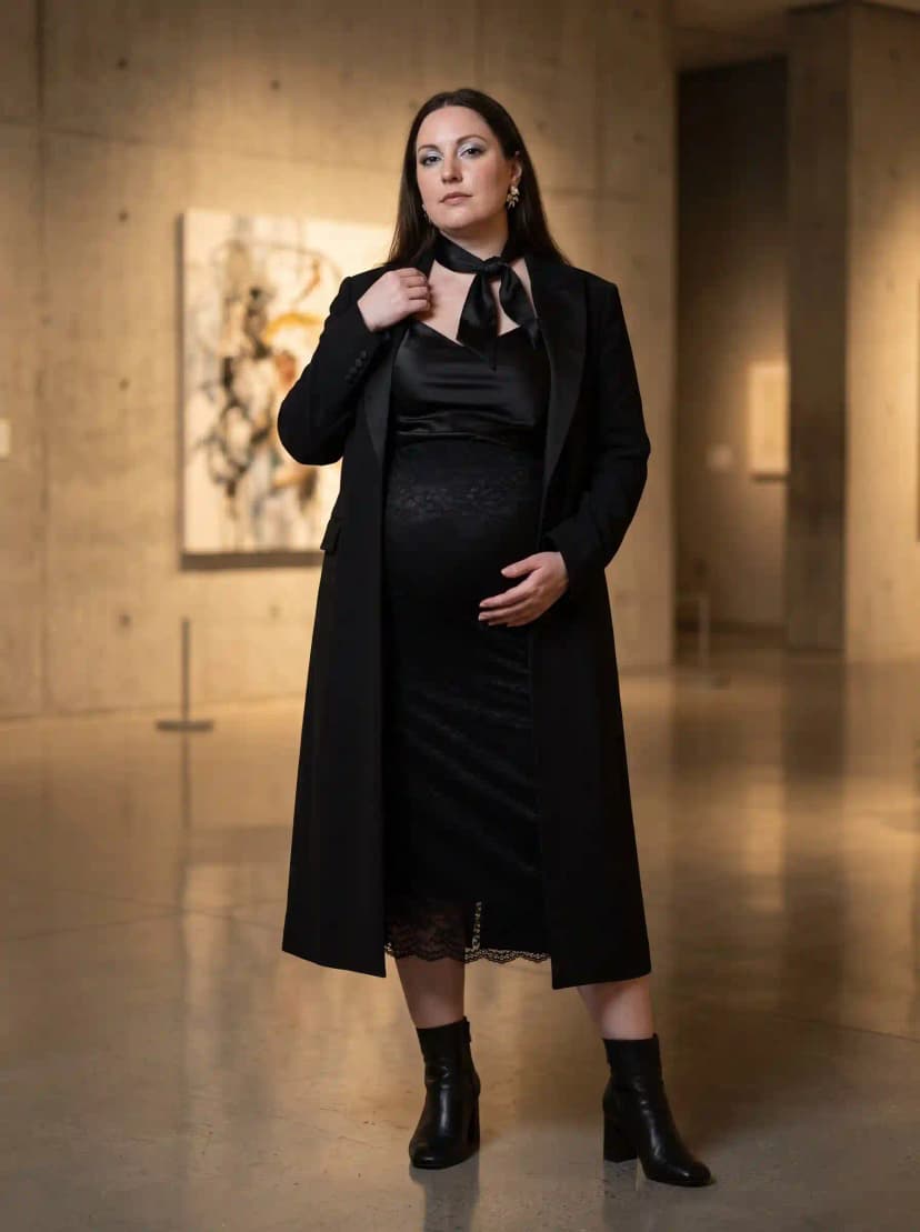 Black Longline Blazer + Black Camisole + Black Lace Slip Dress