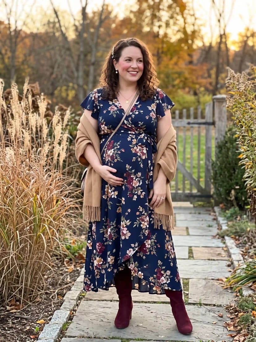 Navy Floral Print Maternity Wrap Dress