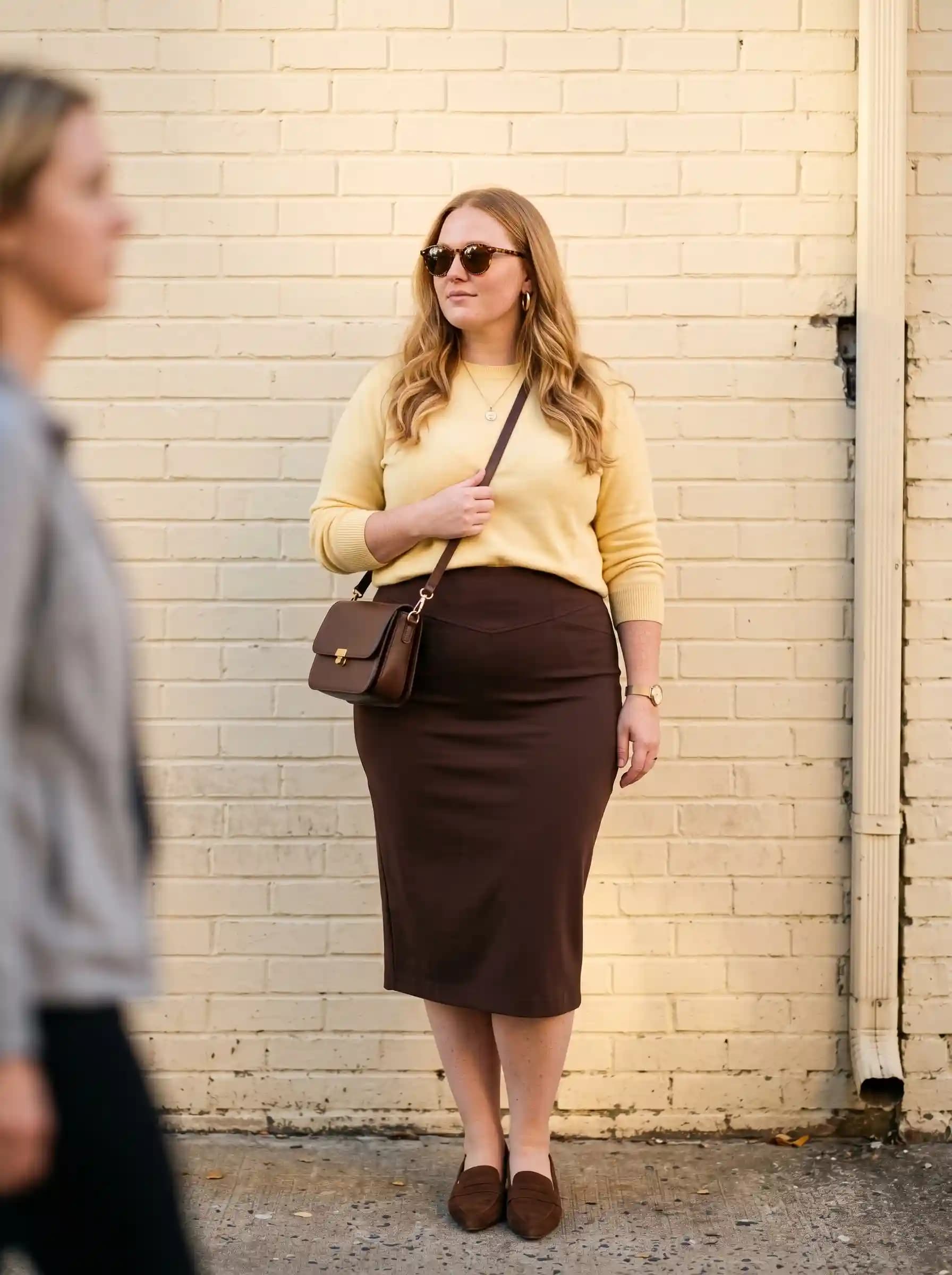 Butter-Yellow Sweater + Chocolate Brown Pencil Skirt