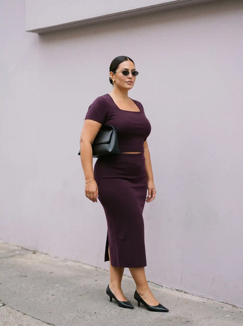 Purple Crop Top + Purple Pencil Skirt