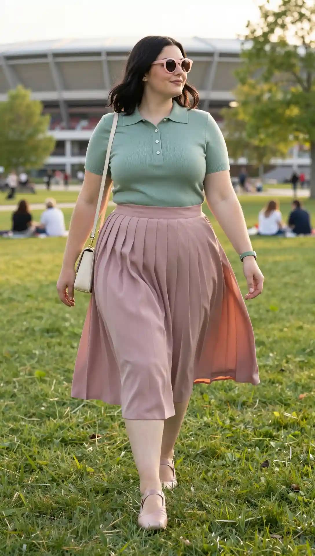 Mint Green Collared Top + Pink Midi Skirt