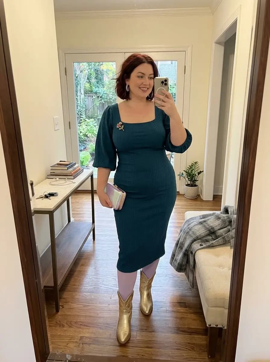 Teal Ribbed Midi Dress