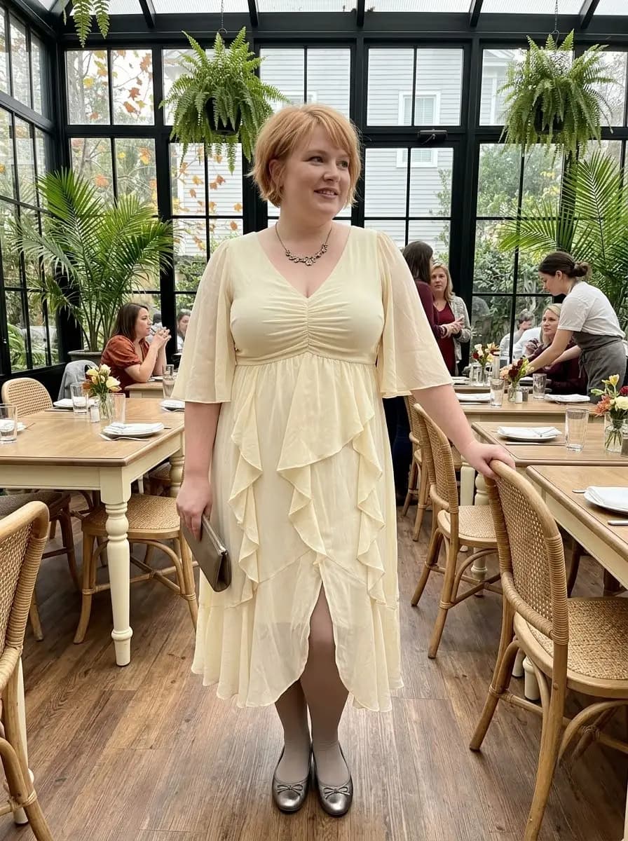 Pale Yellow Chiffon Ruffle Dress