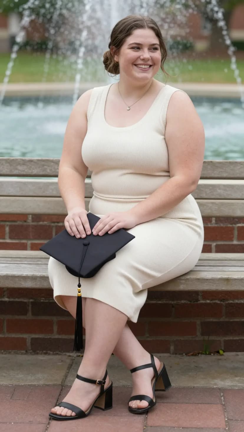 Cream Ribbed Knit Midi Dress + Black Strappy Block Heels