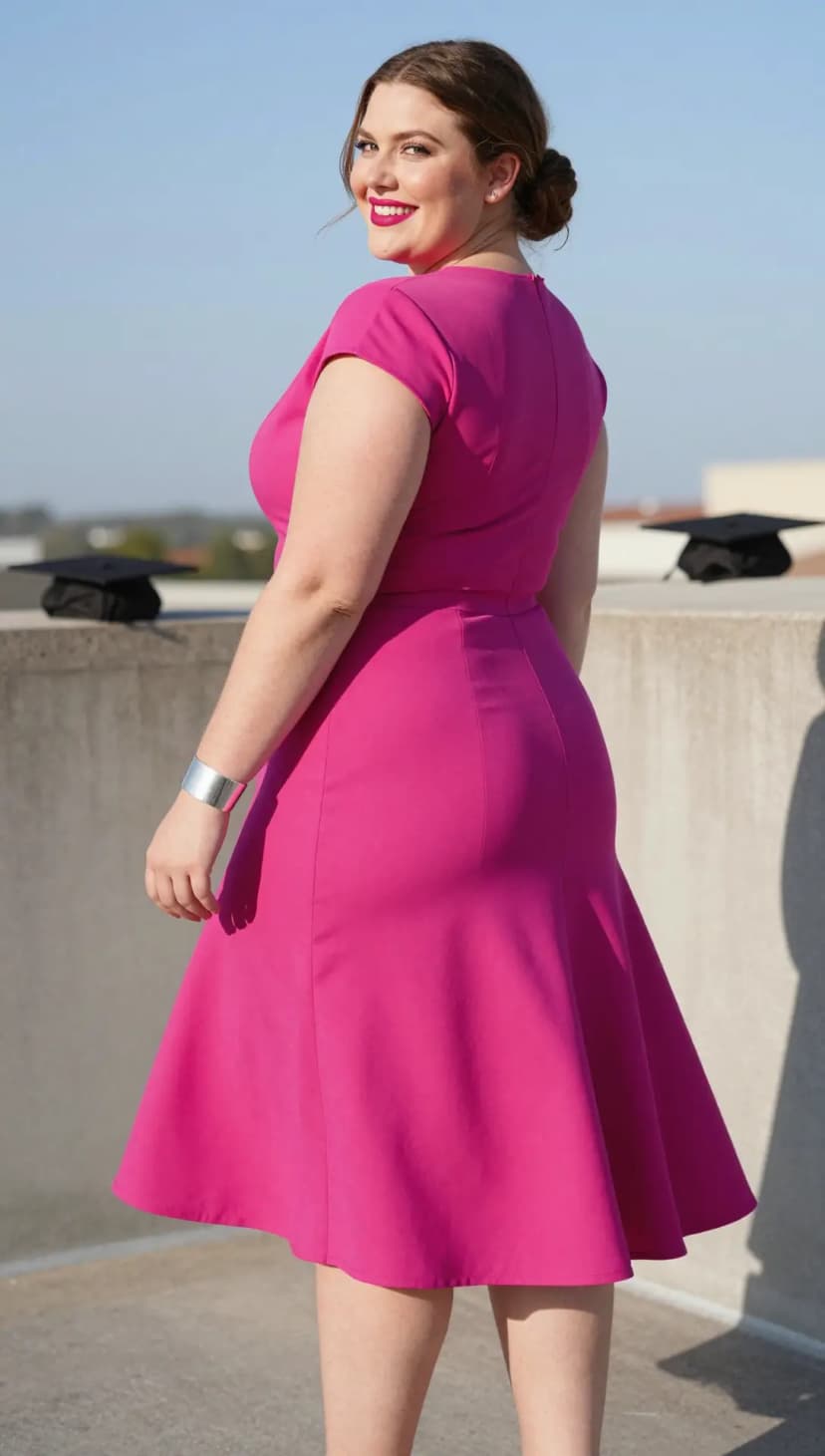 Hot Pink Ponte Fit-and-Flare Dress + Silver Cuff Bracelet