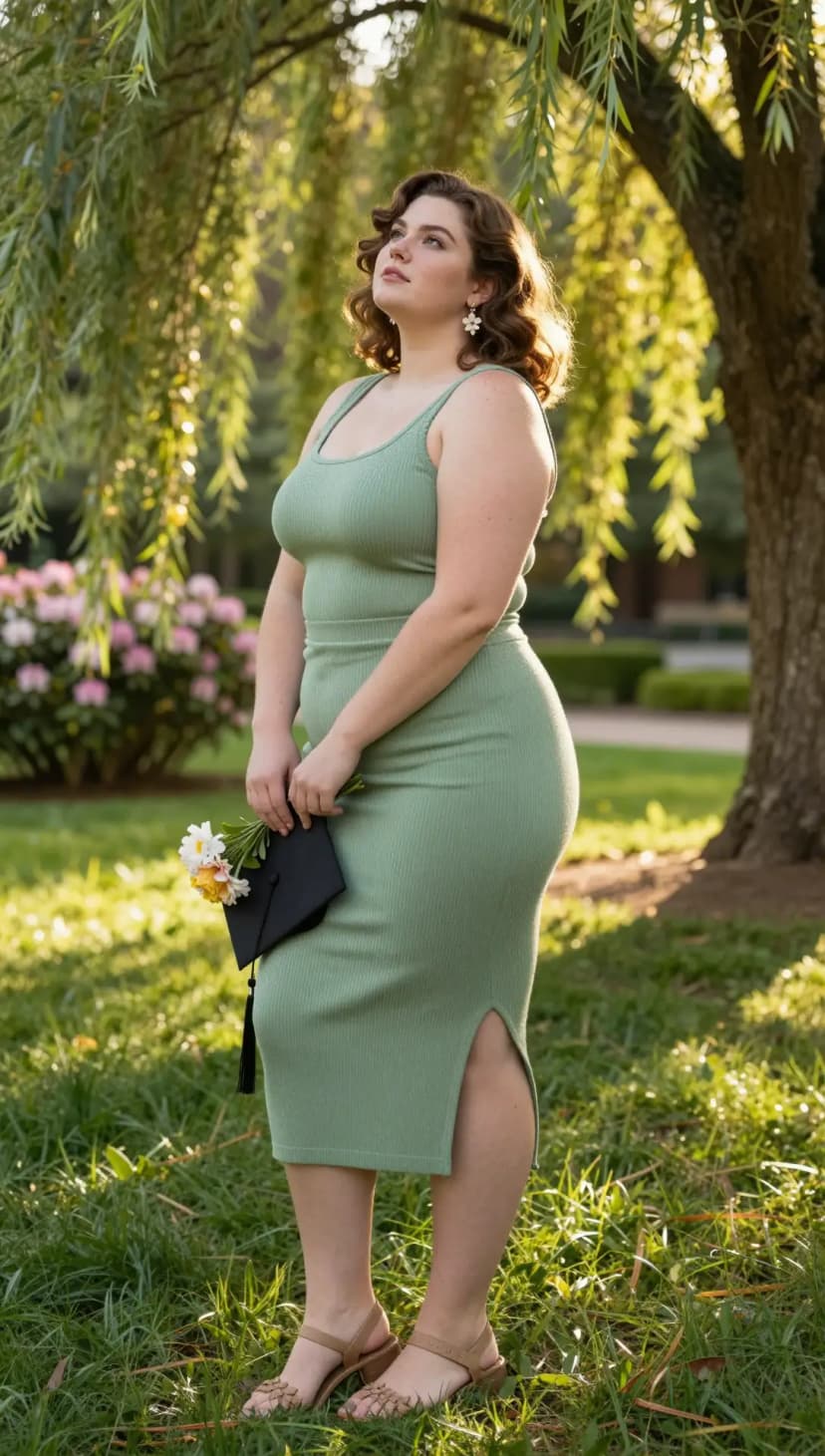 Sage Ribbed Knit Midi Dress + Tan Strappy Sandals