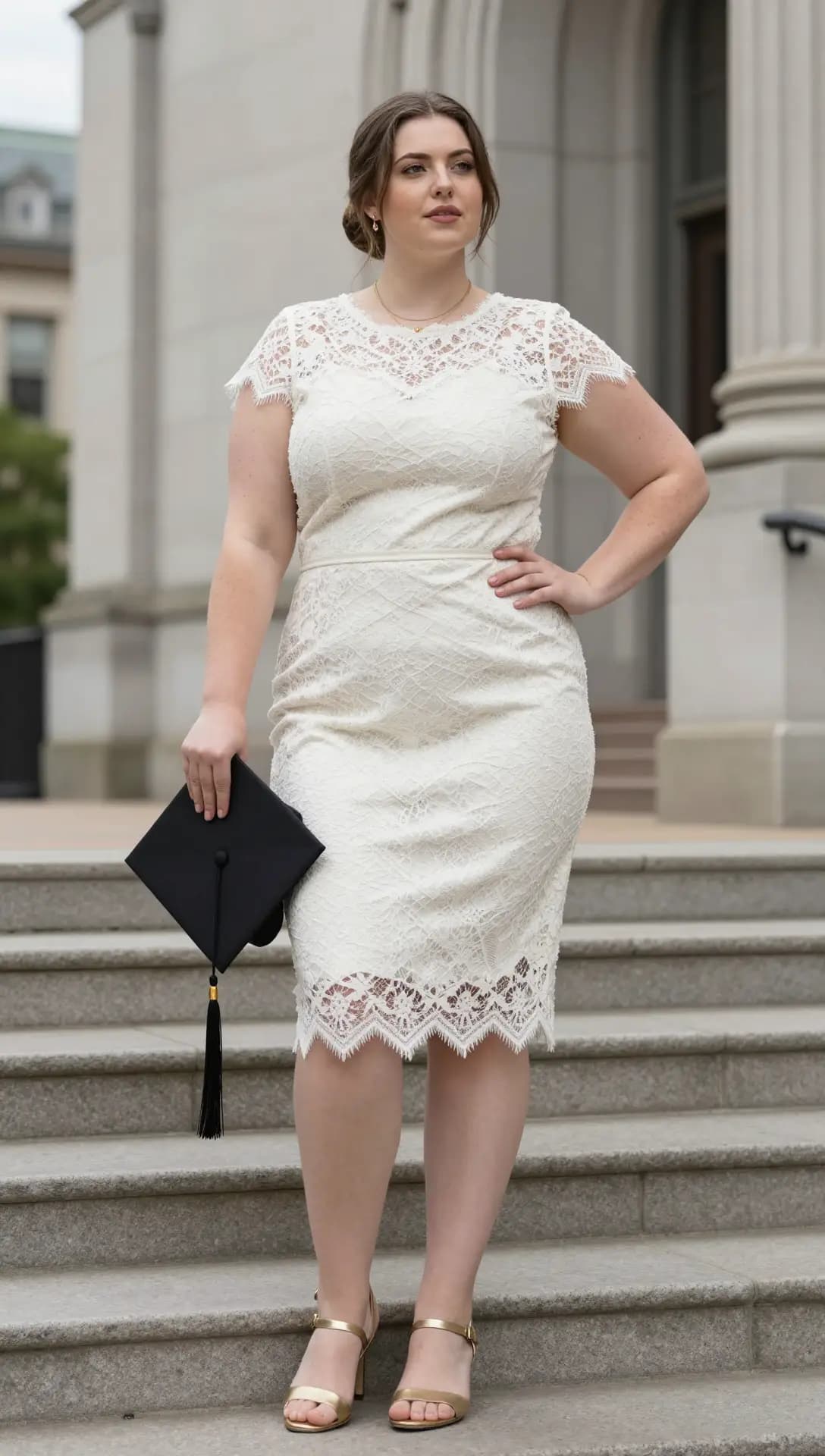 Cream Lace Sheath Dress + Gold Ankle Strap Heels