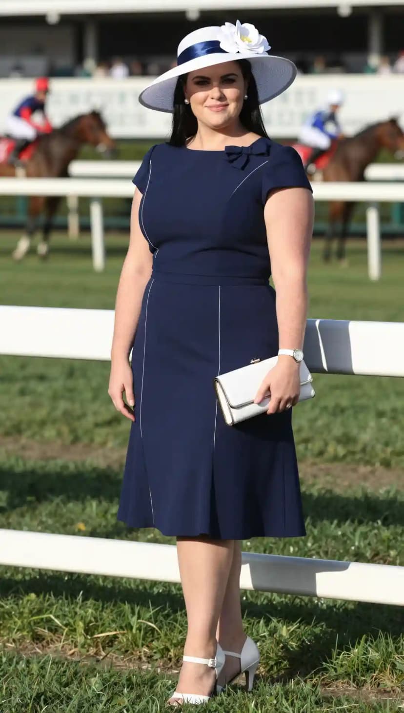 Navy Ponte Sheath Dress + White Straw Sun Hat