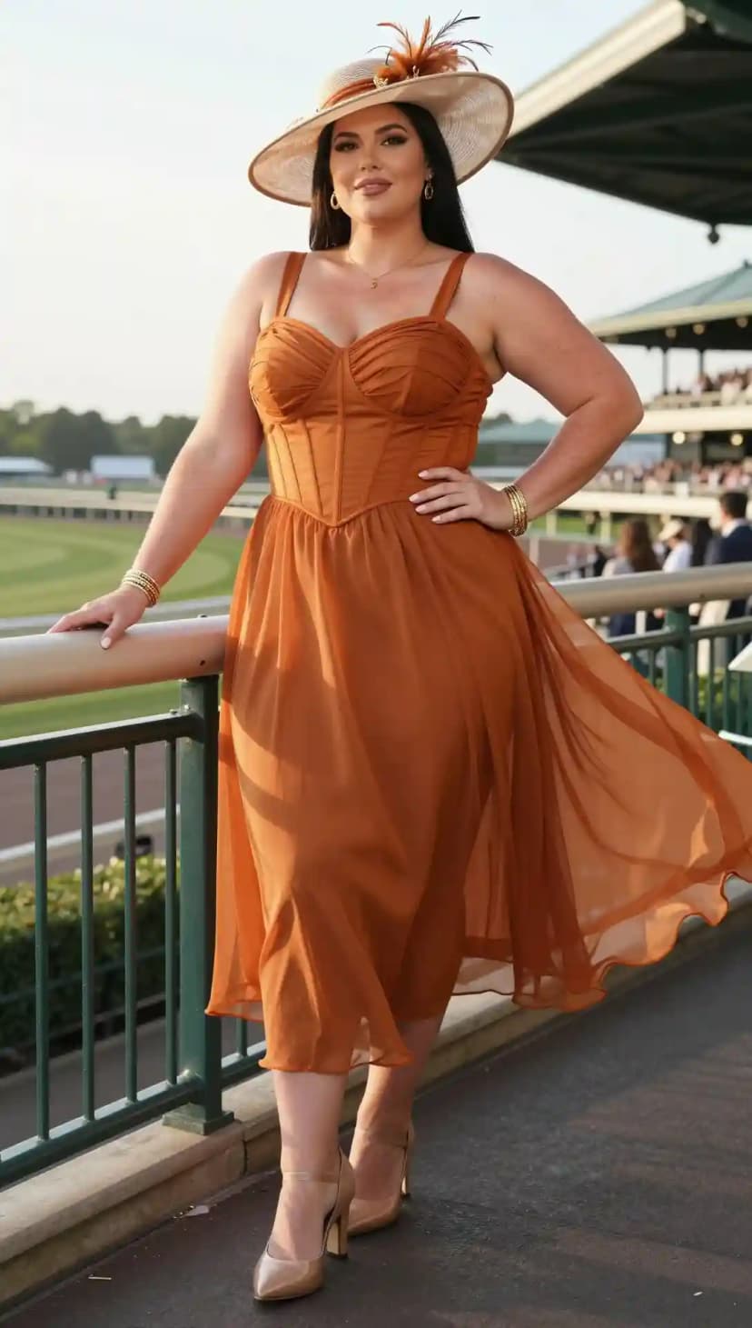 Burnt Orange Corset Midi Dress + Nude Ankle Strap Heels