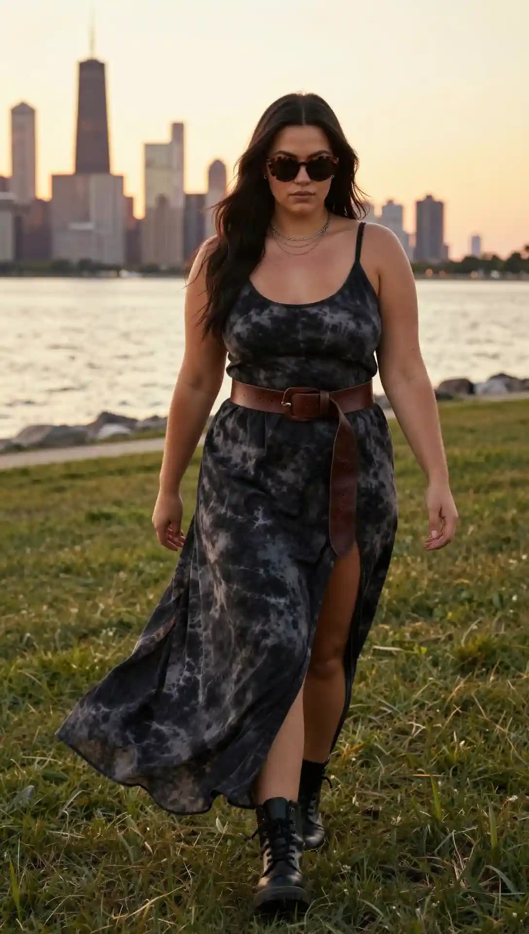 Tie-Dye Maxi Dress + Brown Belt