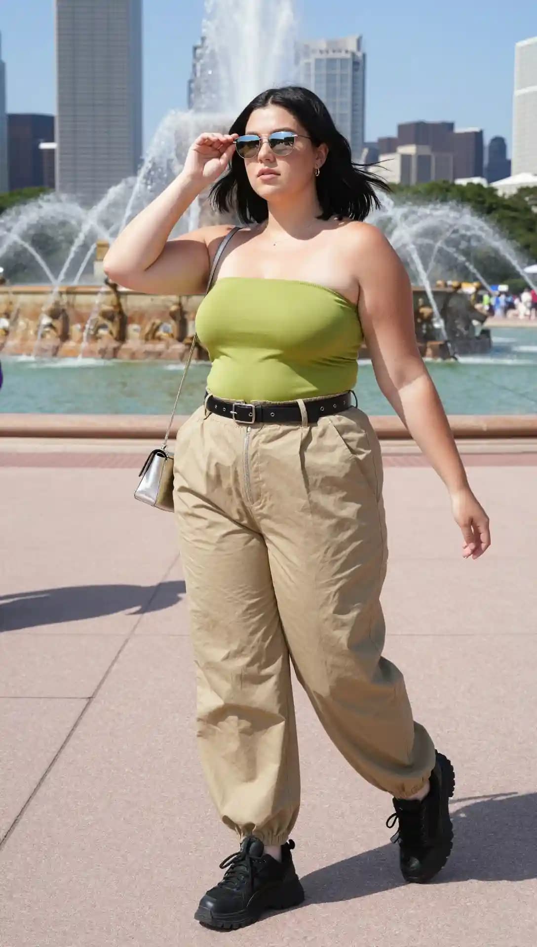 Lime Green Tube Top + Khaki Cargo Pants