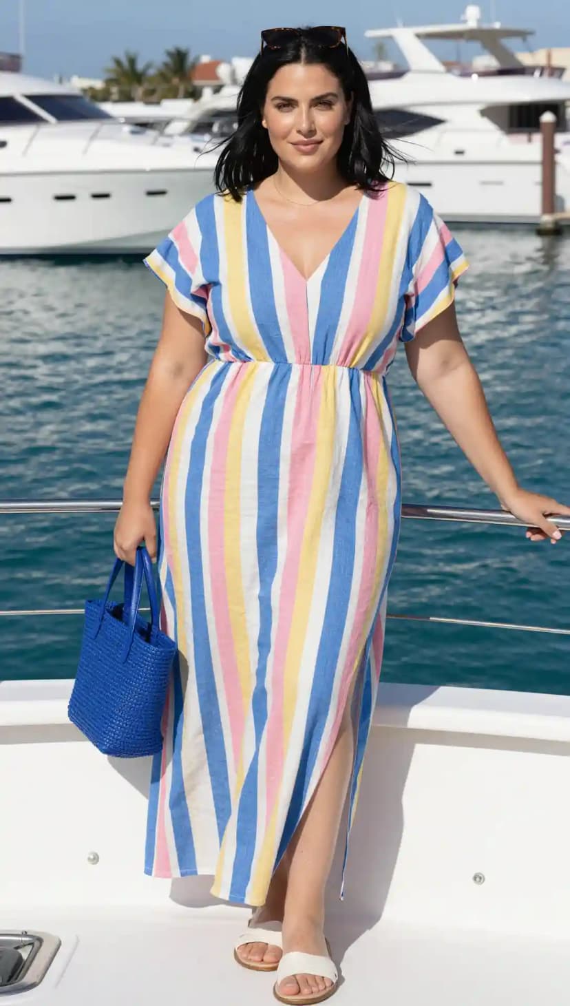 Blue Striped Linen Maxi Dress