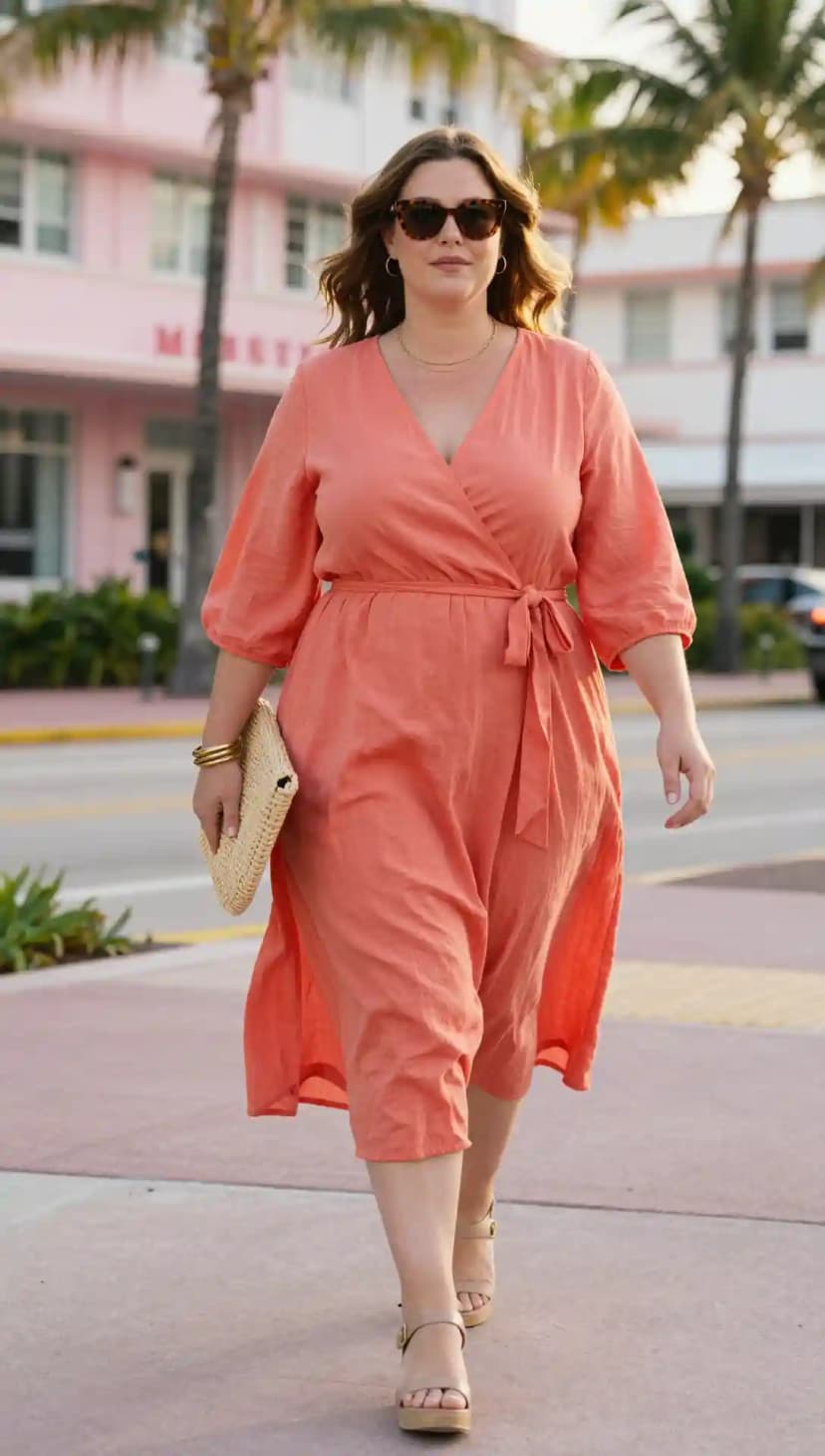 Coral Gauze Wrap Dress