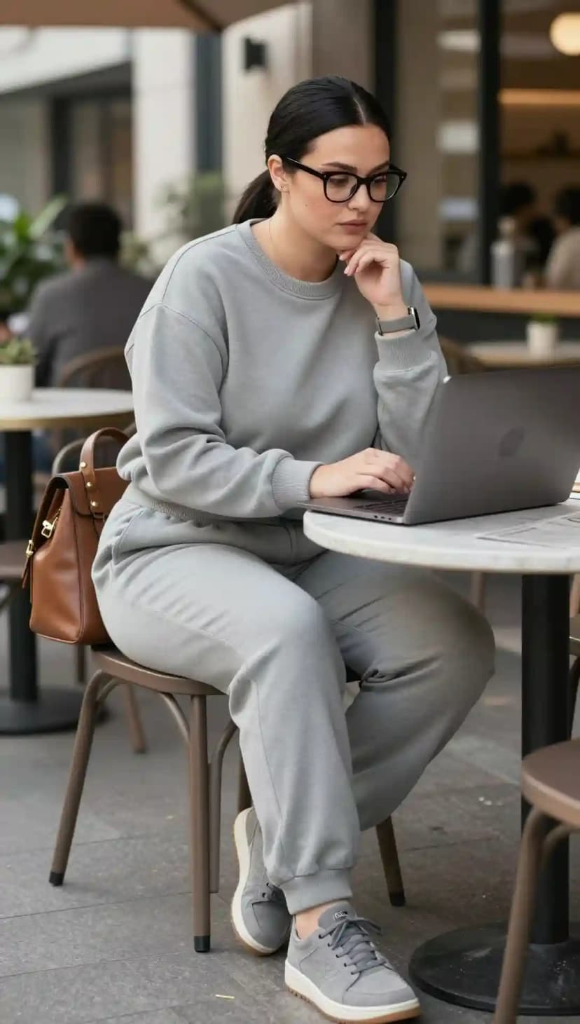 Light Grey Sweatshirt + Light Grey Joggers + Grey Sneakers