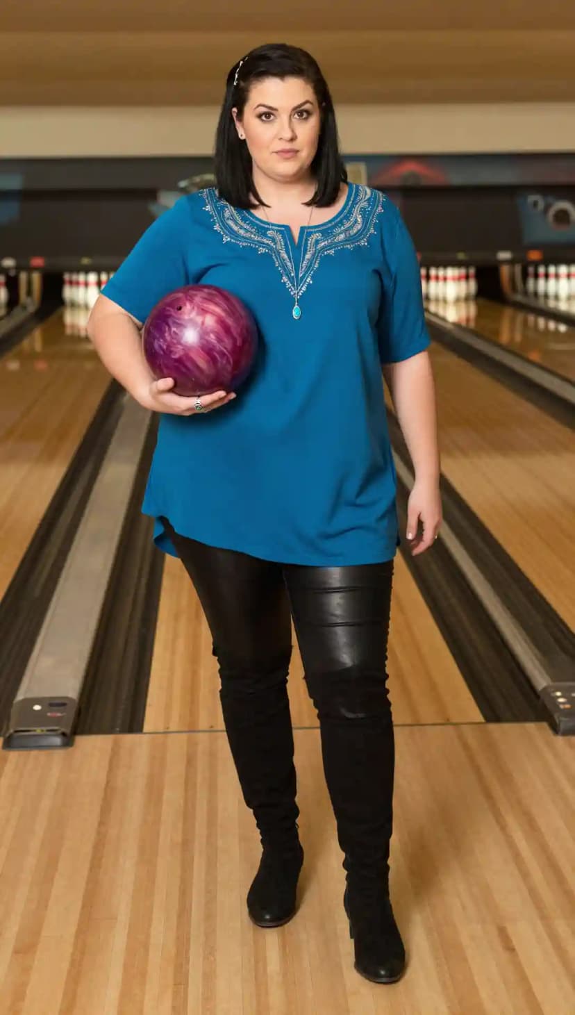 Teal Embellished Tunic Top + Black Faux Leather Pants + Black Suede Over-The-Knee Boots