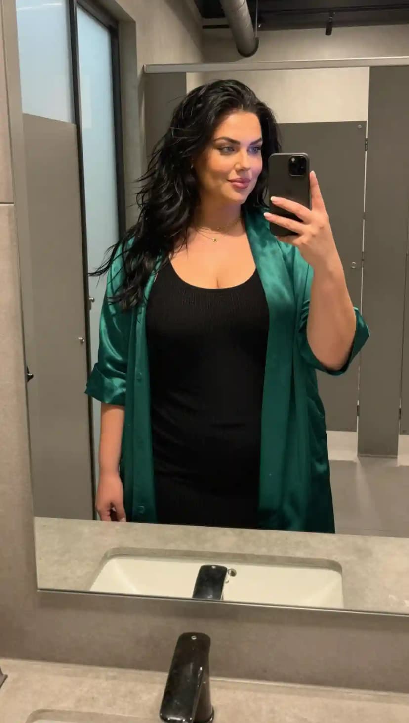 Black Ribbed Knit Mini Dress + Emerald Satin Duster