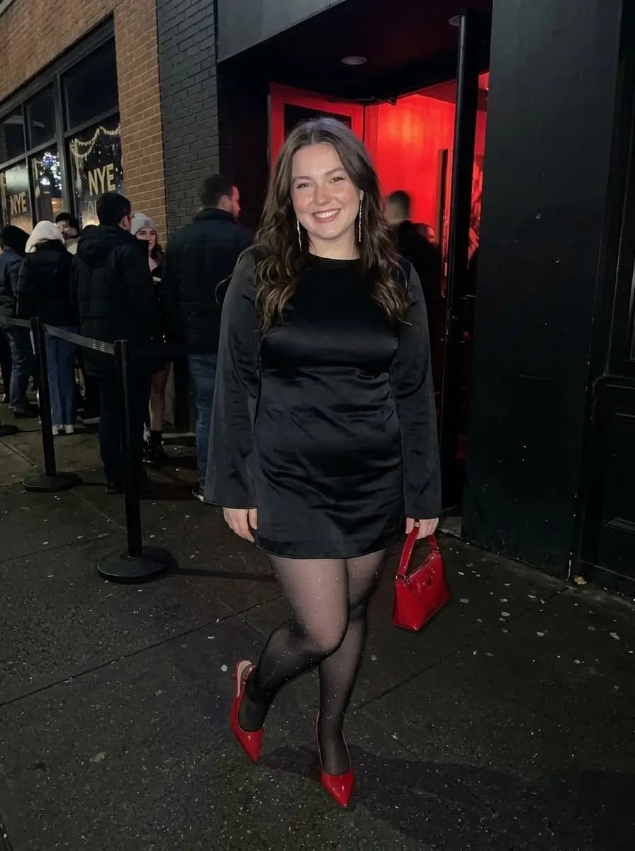 Black Satin Long-Sleeve Mini Dress