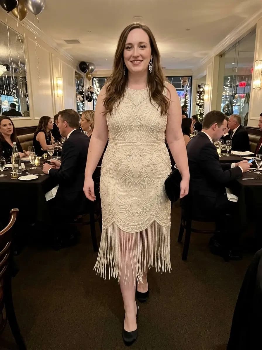 Vintage Cream Beaded Fringe Flapper Dress