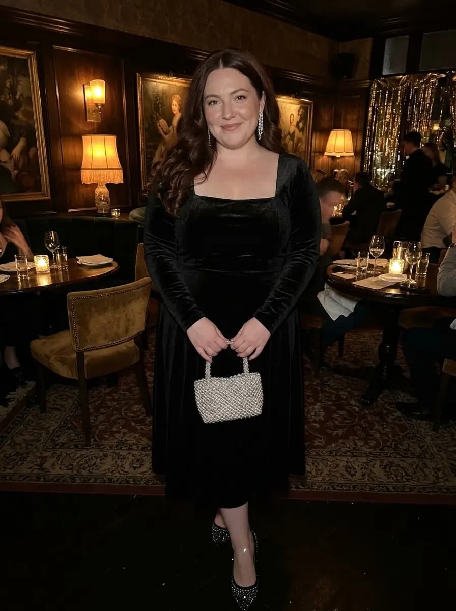 Black Velvet Square-Neck Midi Dress