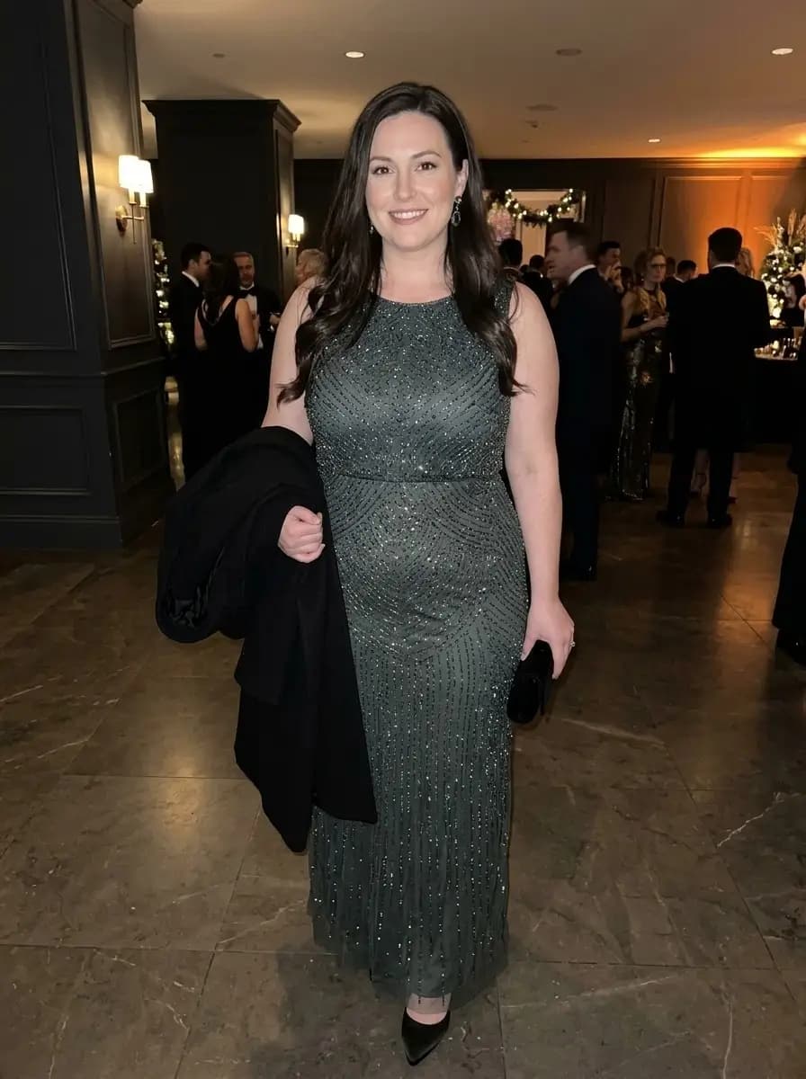 Grey-Green Geometric Beaded Sleeveless Maxi Dress