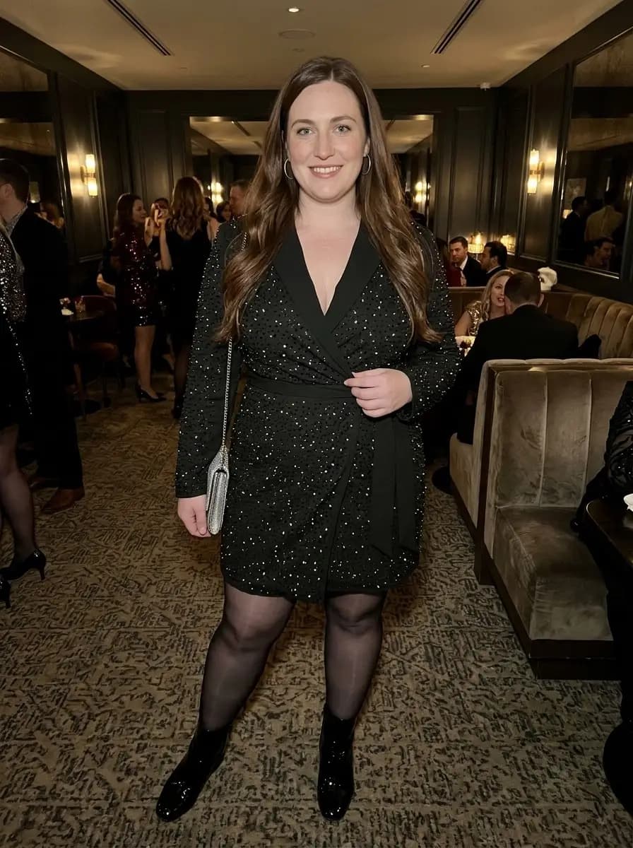 Black Sequin Blazer-Inspired Wrap Mini Dress