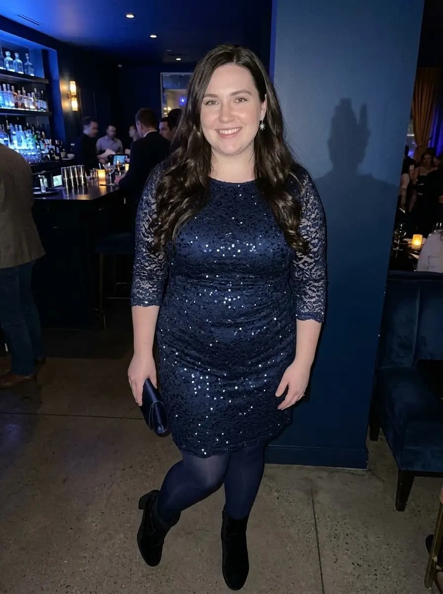 Navy Blue Sequin Lace Dress