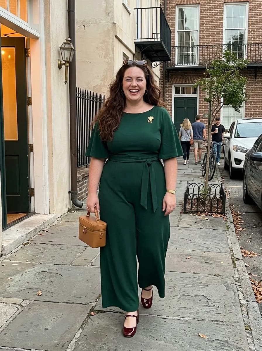 Emerald Green Belted Wide-Leg Jumpsuit