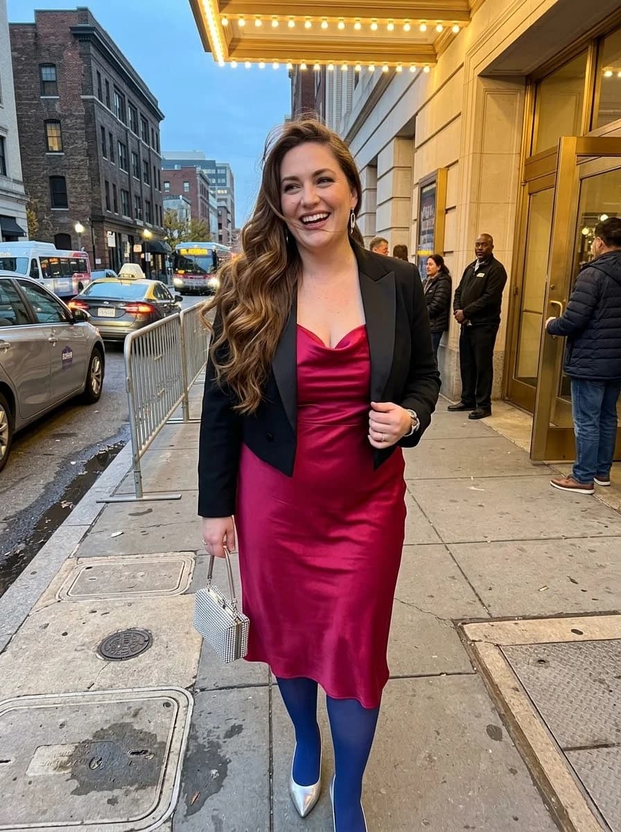 Satin Magenta Slip Dress with a Cropped Black Blazer