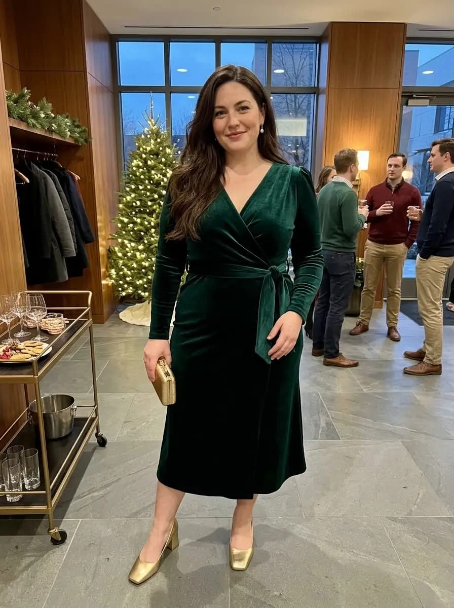 Emerald Velvet Wrap Dress