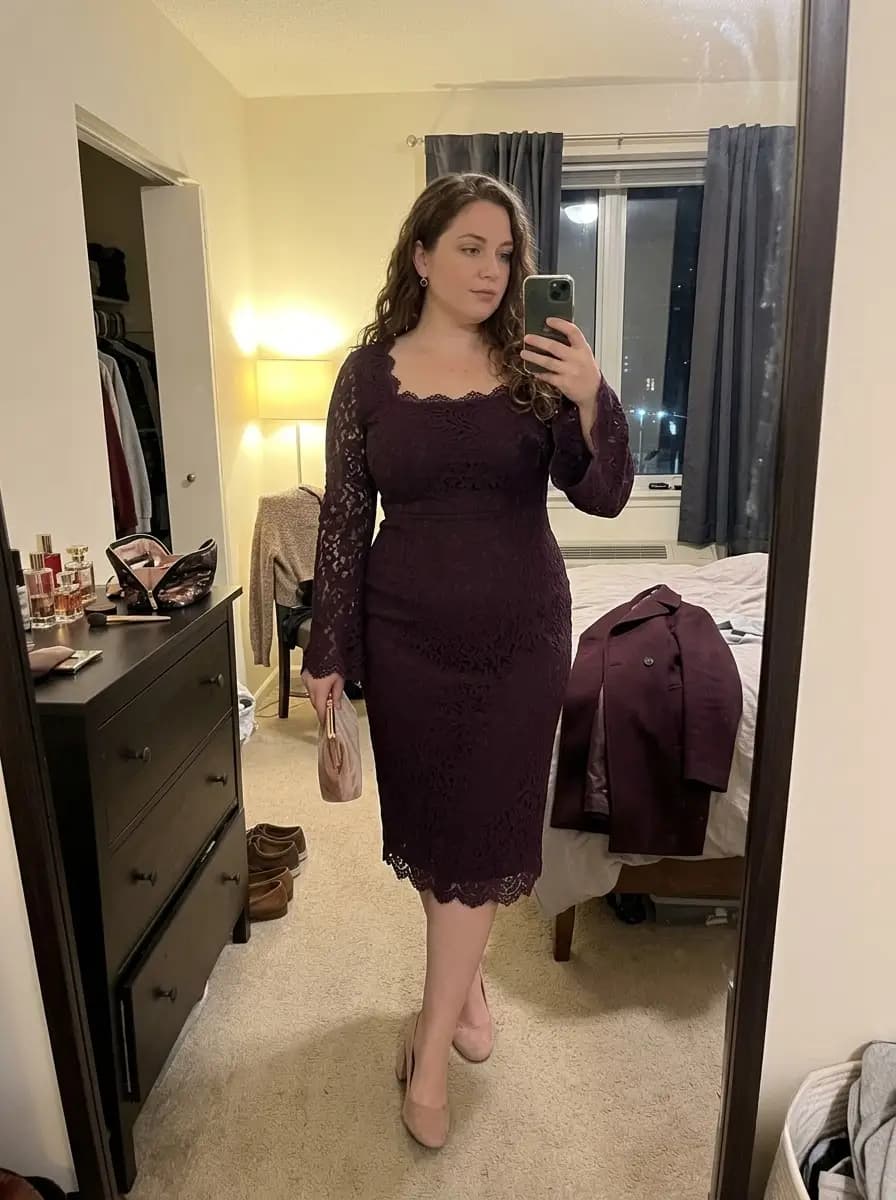 Deep Plum Lace Midi Dress