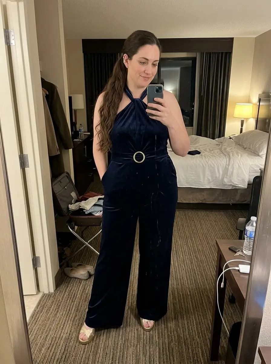 Navy Velvet Halter Jumpsuit
