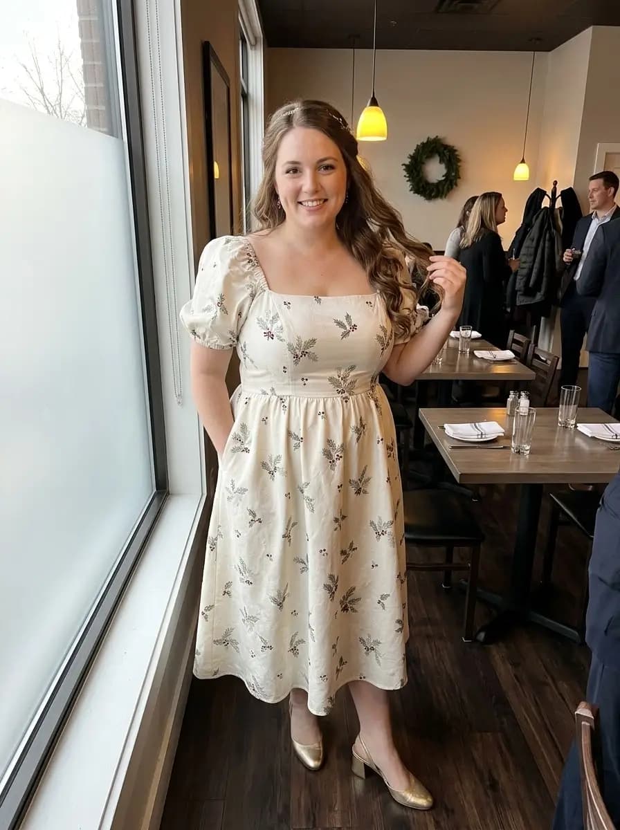 Cream Holly-Print Dress