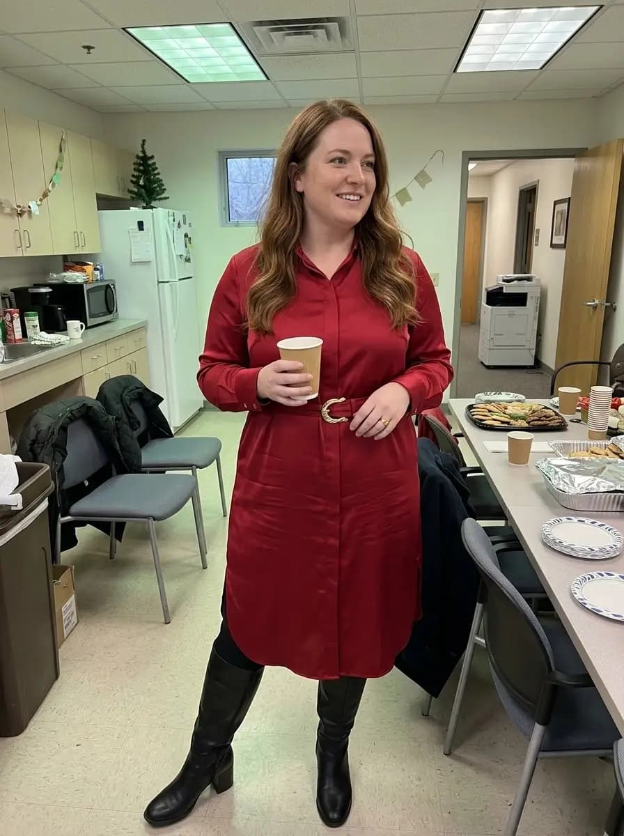 Red Satin Shirt Dress