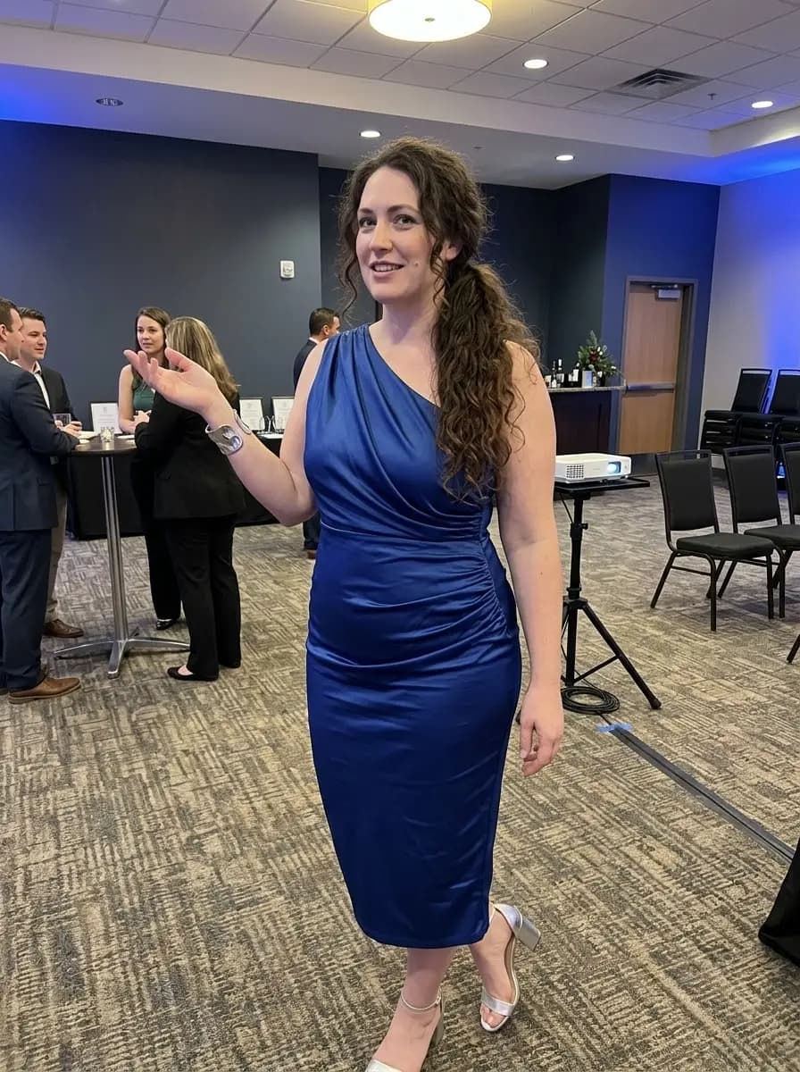 Royal Blue One-Shoulder Ruched Midi Dress