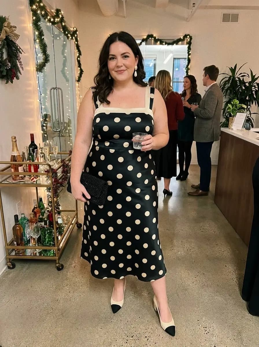 Black and White Polka Dot Midi Dress