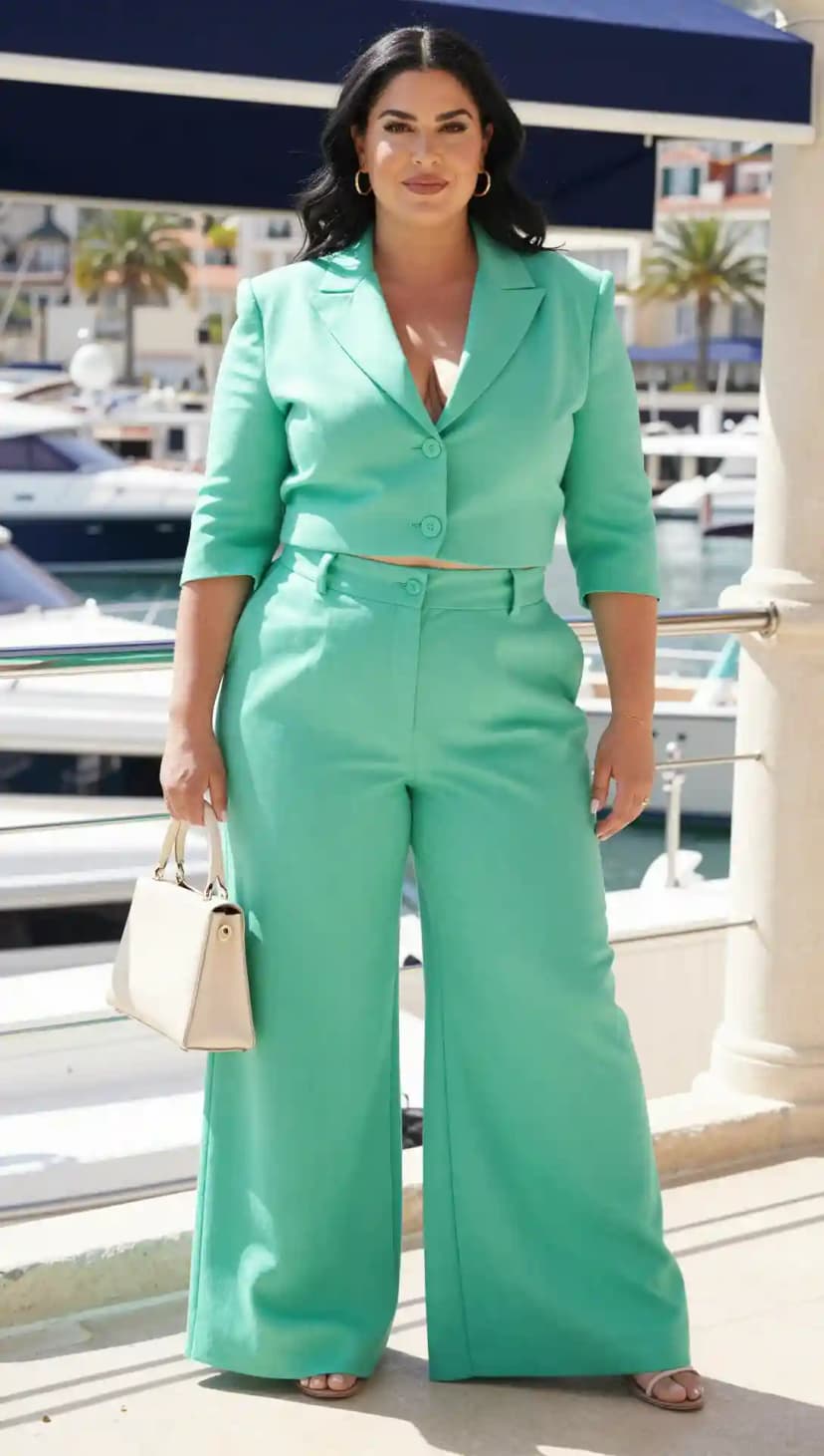 Mint Green Cropped Blazer + Wide-Leg Trousers