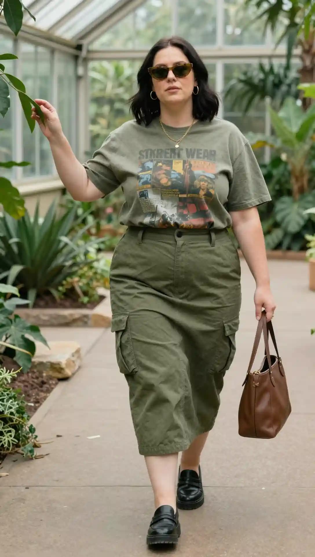 Olive Green Graphic Tee + Olive Green Cargo Skirt