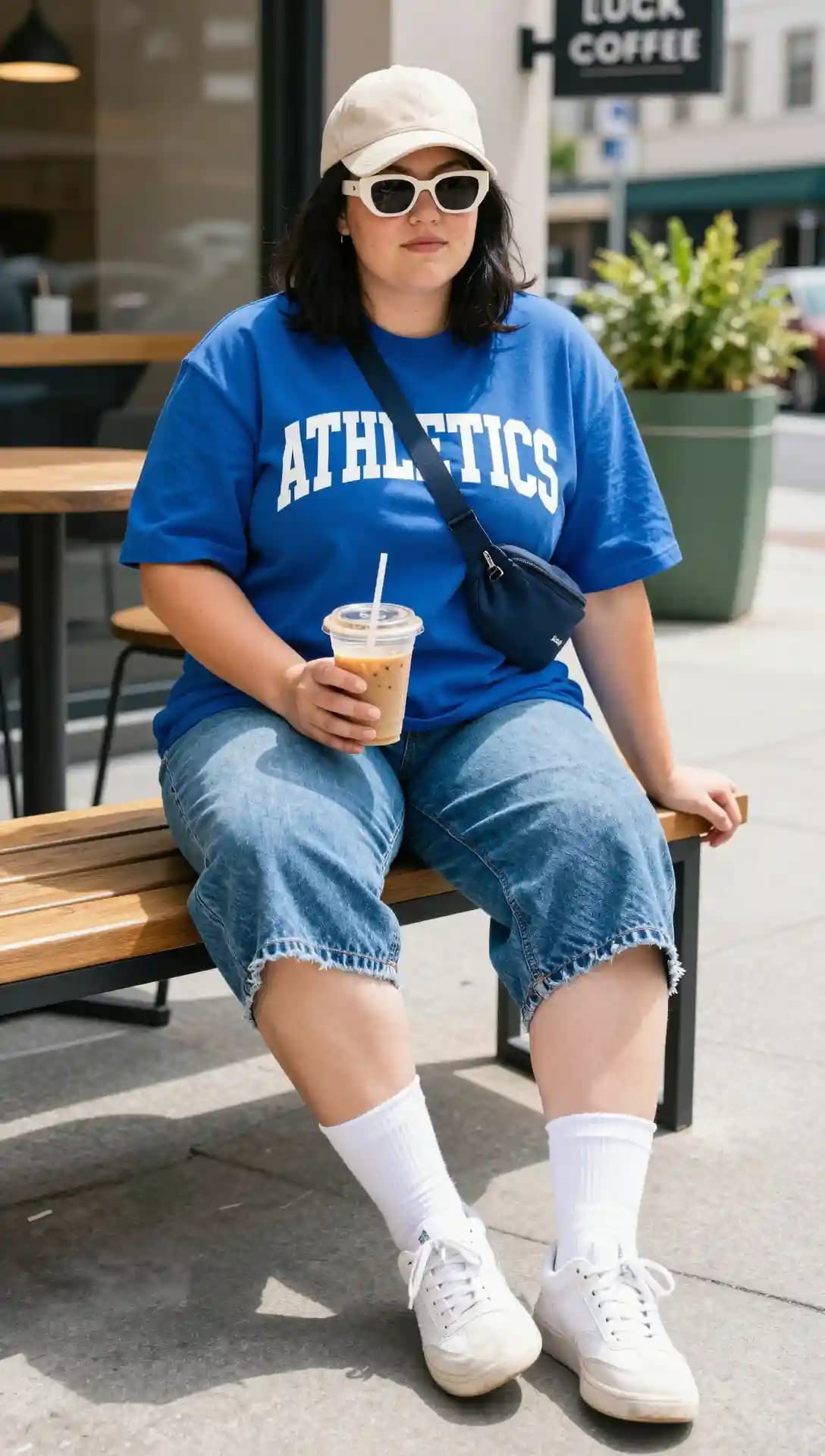 Royal Blue Graphic Tee + Light Wash Cropped Wide Leg Jeans