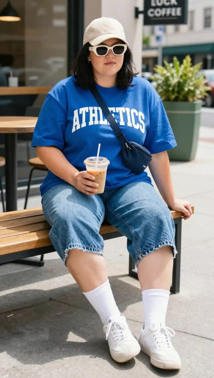 Royal Blue Graphic Tee + Light Wash Cropped Wide Leg Jeans