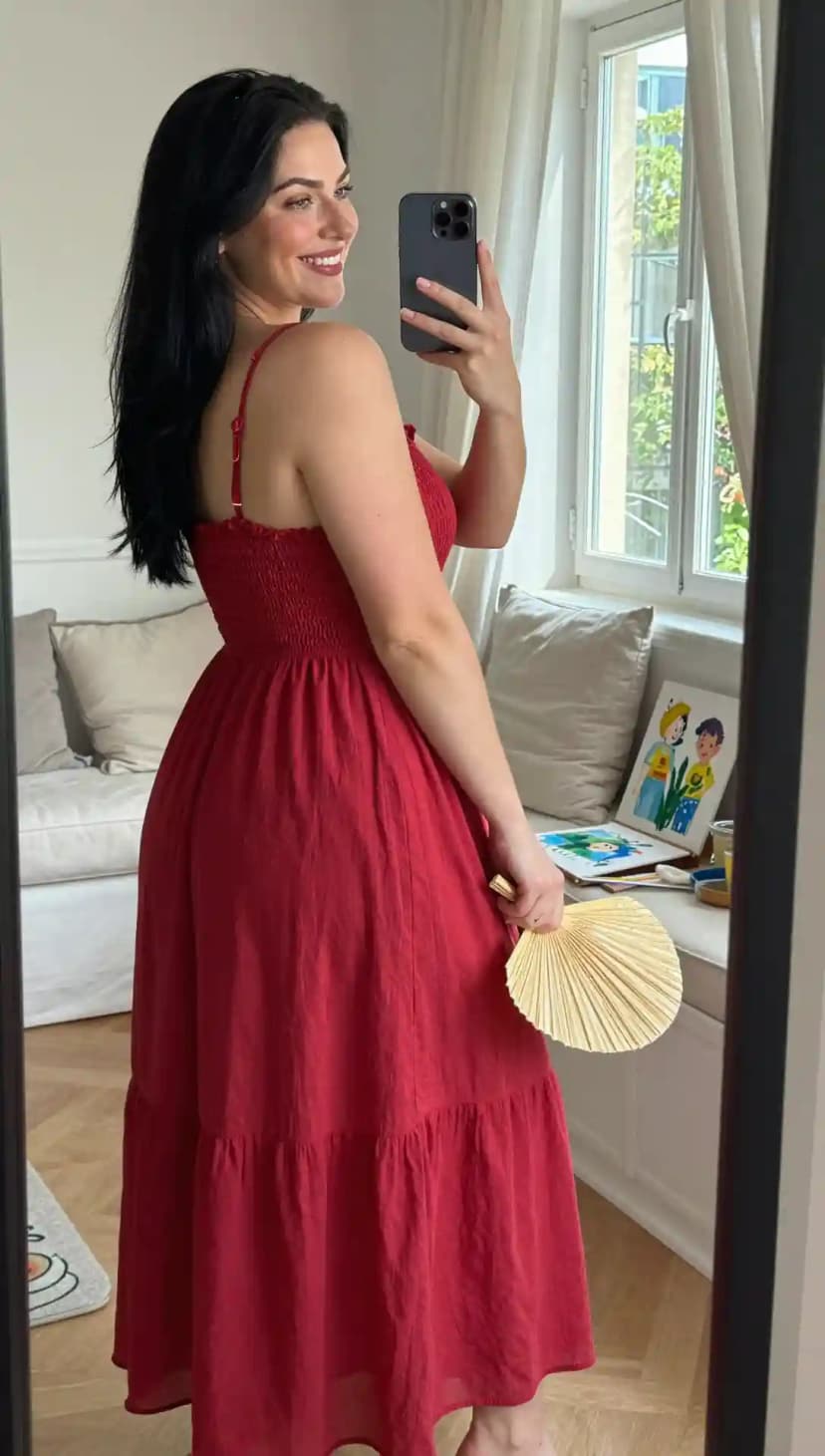 Red Smocked Maxi Dress