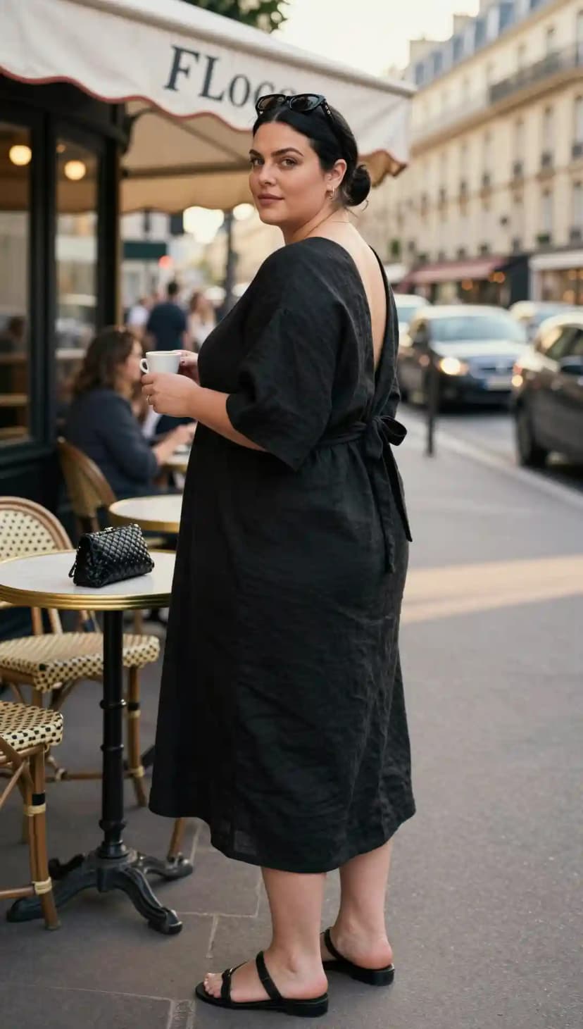 Black Linen Midi Dress