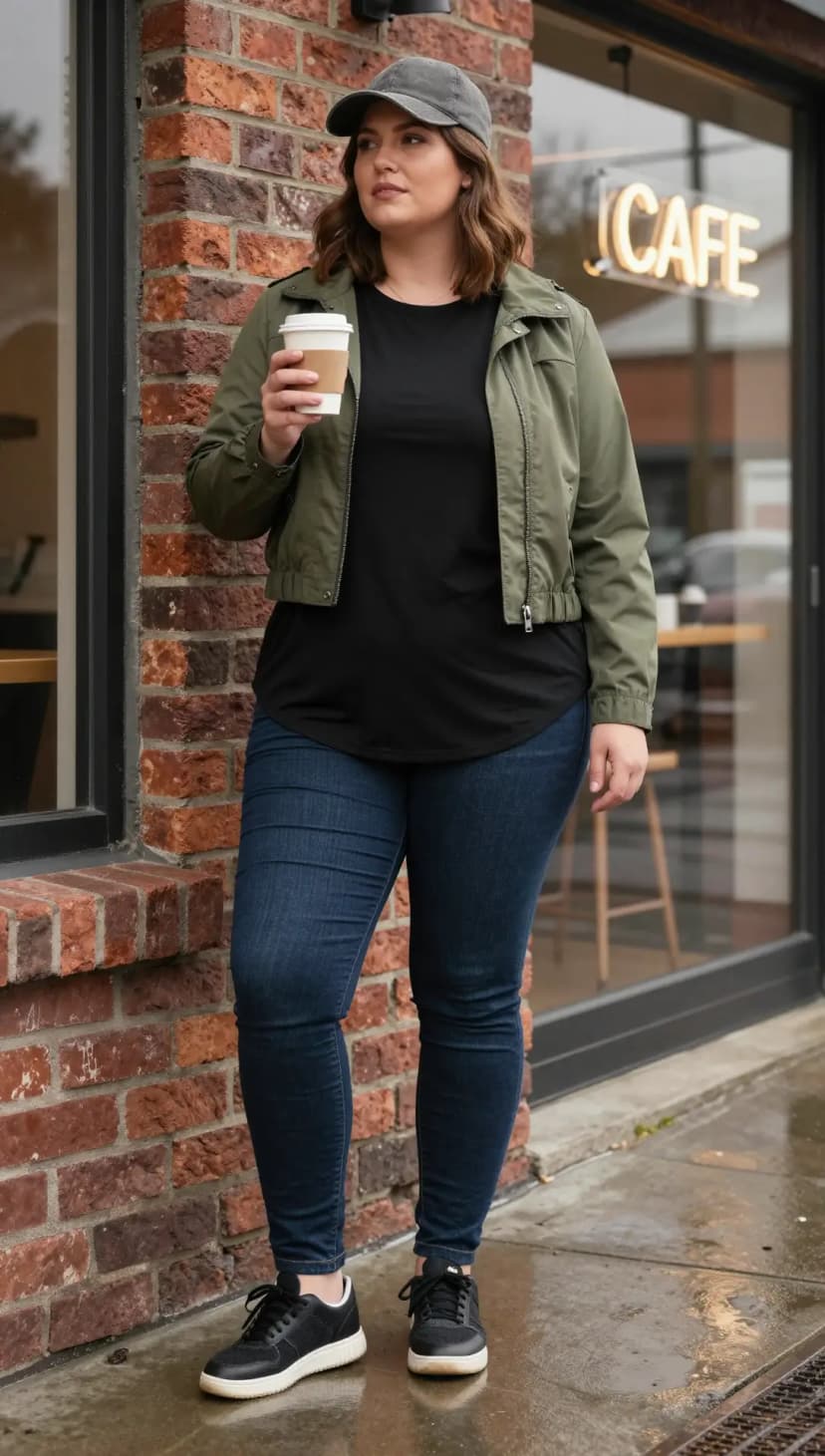 Olive Utility Jacket + Black Crew Neck T-Shirt + Dark Wash Skinny Jeans