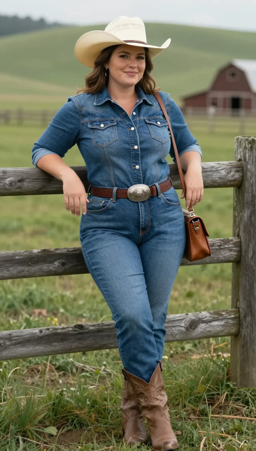 Blue Denim Shirt + Blue Denim Jeans + Brown Leather Belt + Brown Leather Boots